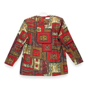 Vintage 80's Terri Ellen Blouse Women's Floral‎ Geometric Shoulder Pad 2X